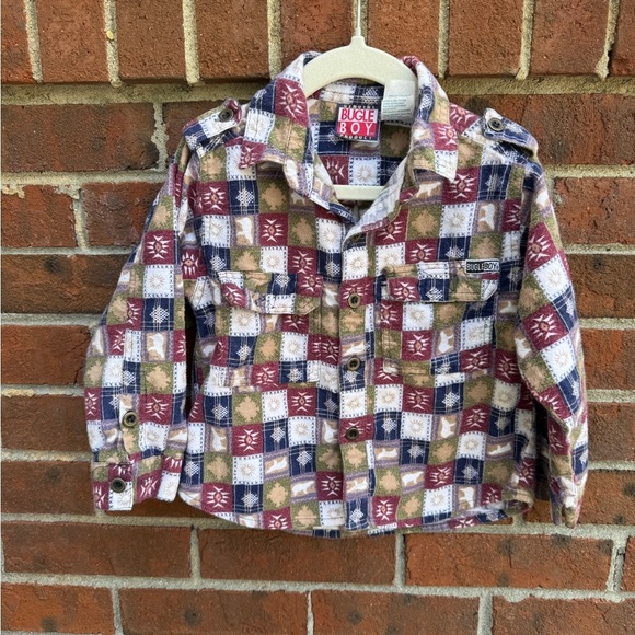 Bugle Boy Other - Vintage 90s Y2K Bugle Boy Flannel Button Up Long Sleeve Shirt Size 4T Boys